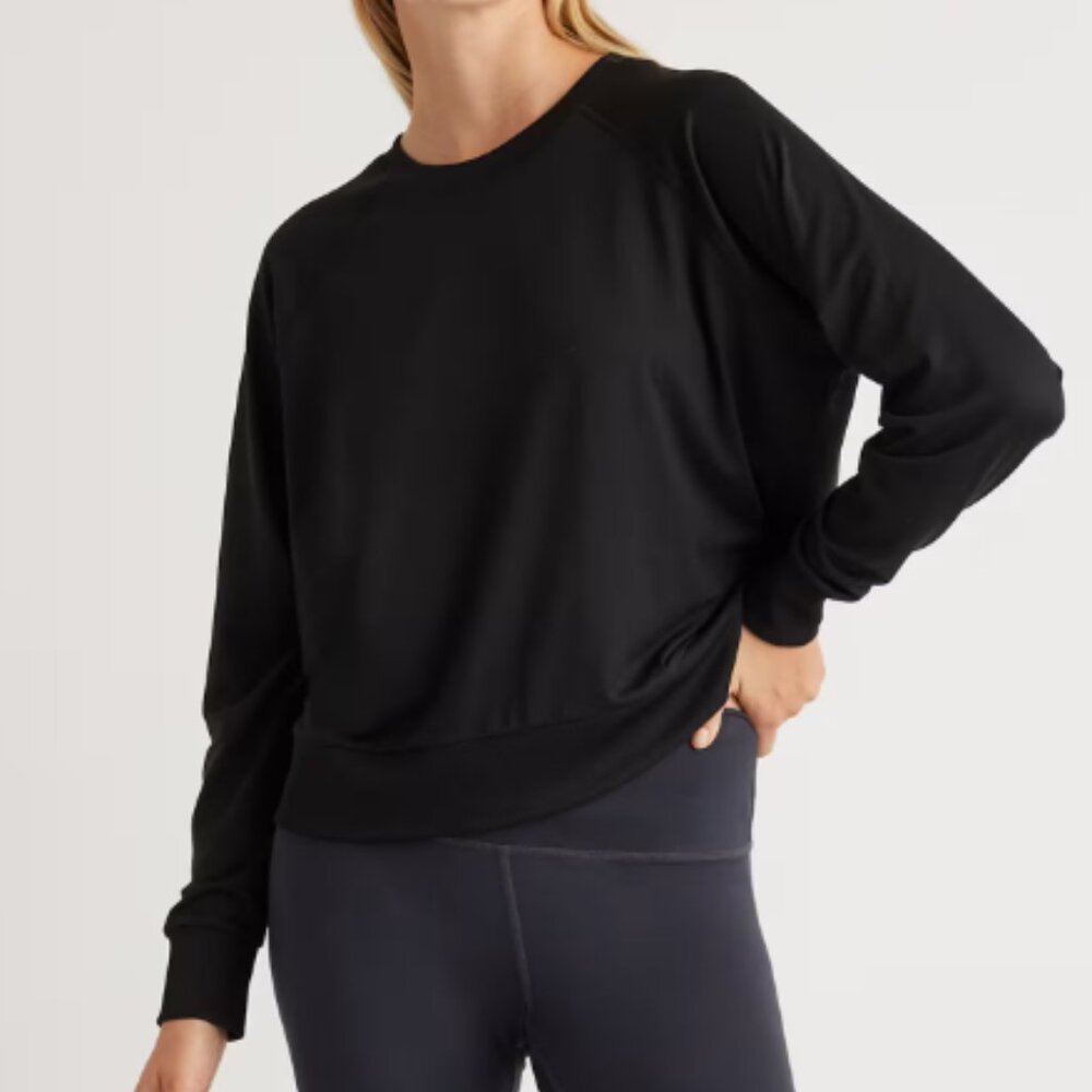 Quince Flowknit Pullover Crew in Black